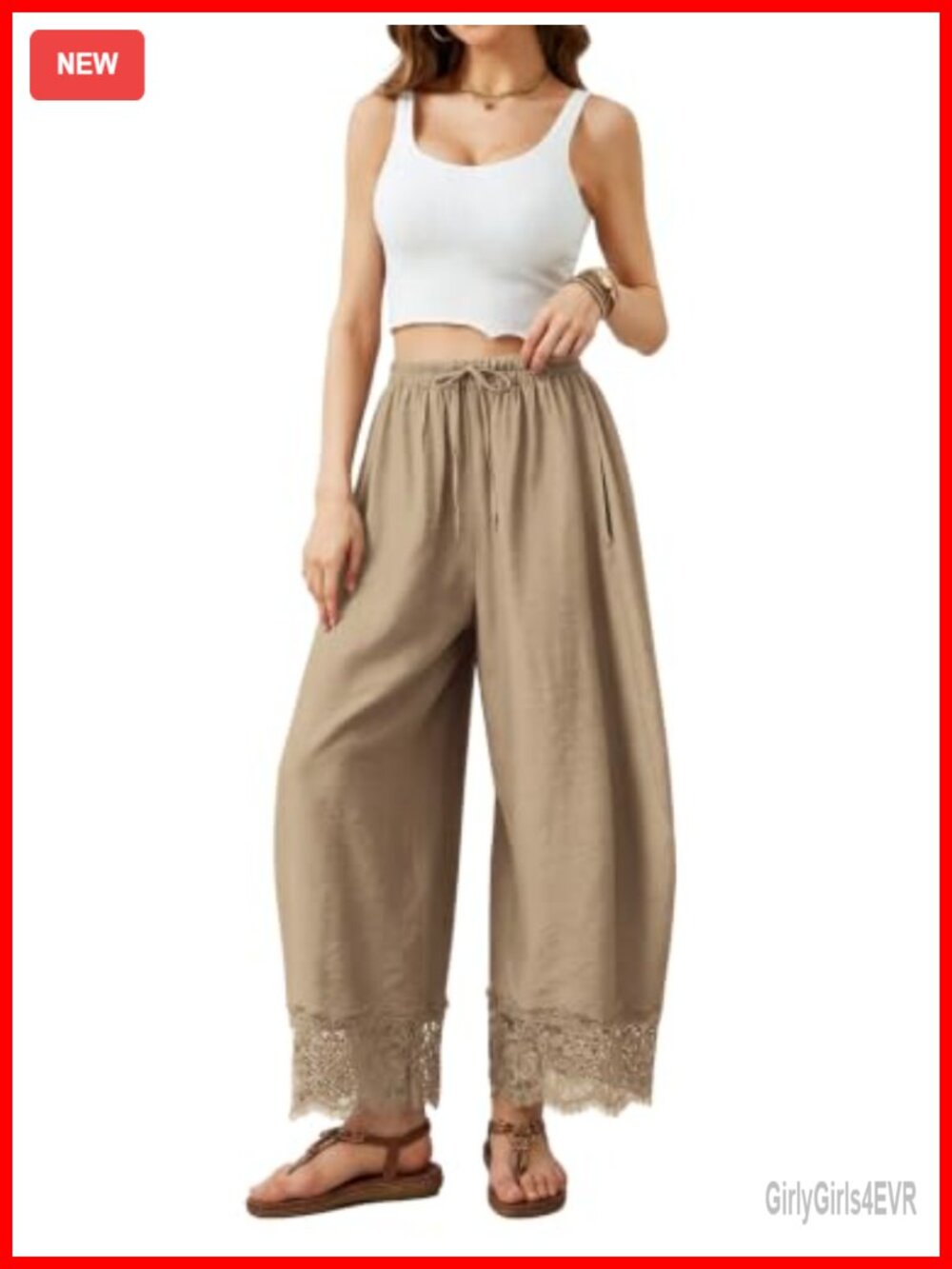 Cropped Lace Trim Wide Leg Barrel Pants Petite Silk Bottom